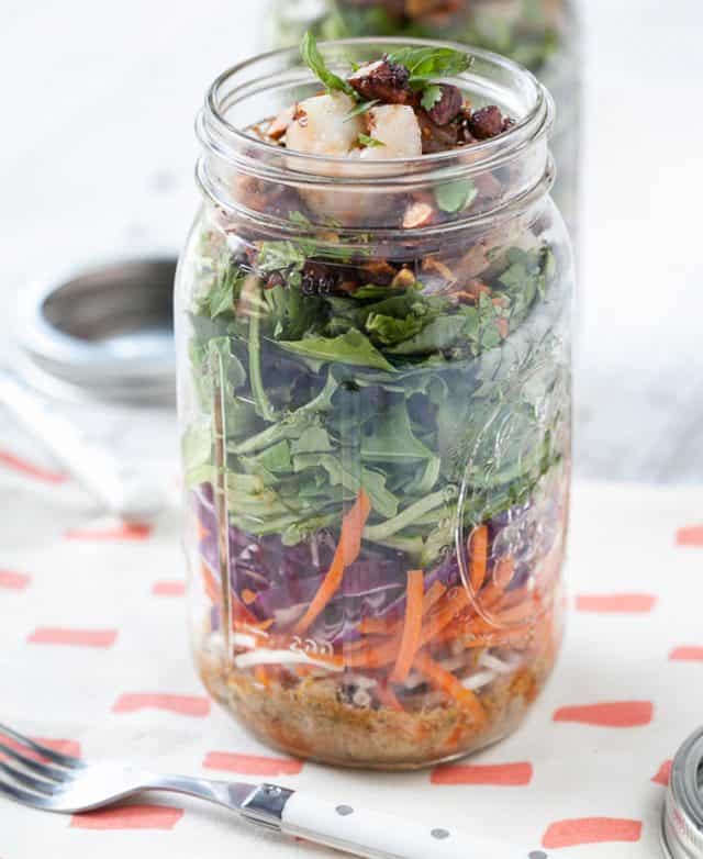 mason jar salad, Thai-Shrimp-Salad-With-Almond-Dressing-MAson-Jar-Salad